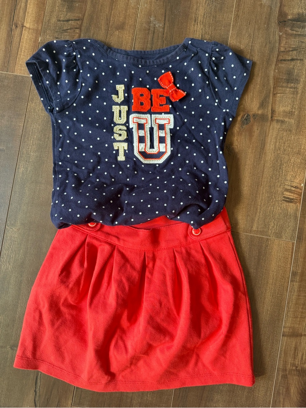 Gymboree girls outfit orange skirt navy blue polka dot top 6